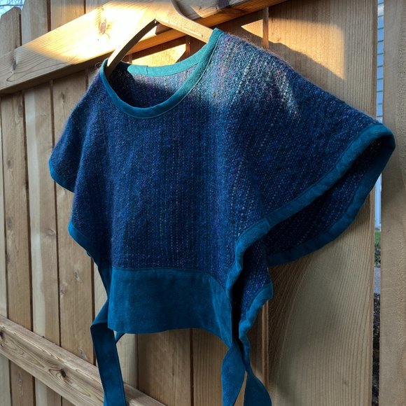 Handmade Handwoven "Stingray" Wrap Top - S/M/L - Blue/Turquoise + Leather - Picture 1 of 8